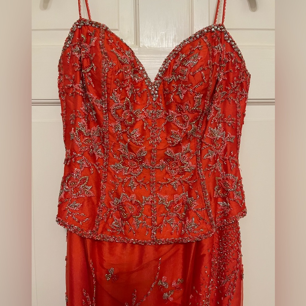 Custom Couture•Claire’s Collection•Red Beaded Evening Gown Dress - Picture 2 of 4